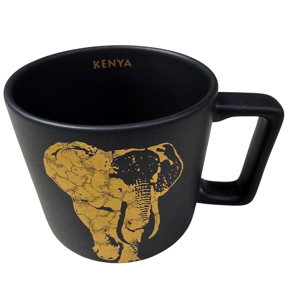 Starbucks Kenya Coffee Mug Matte Black Gold Elephant 14oz 2016 Ceramic Cup
